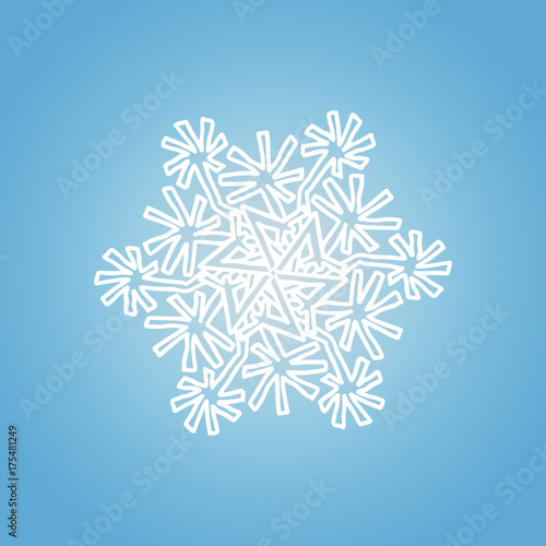 Winter white snowflake on blue background. Christmas element. Vector illustration.