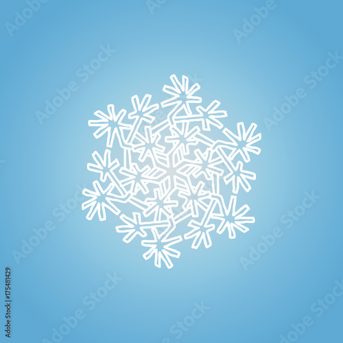 Winter white snowflake on blue background. Christmas element. Vector illustration.