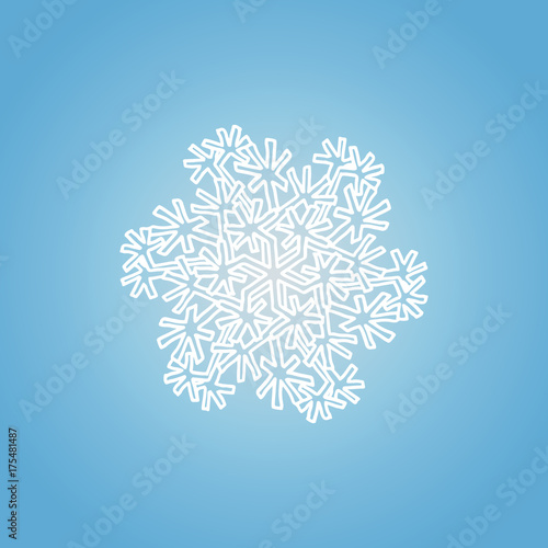 Winter white snowflake on blue background. Christmas element. Vector illustration.