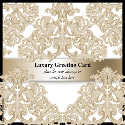 Classic pattern ornament with golden label Vector. Luxury background for invi...