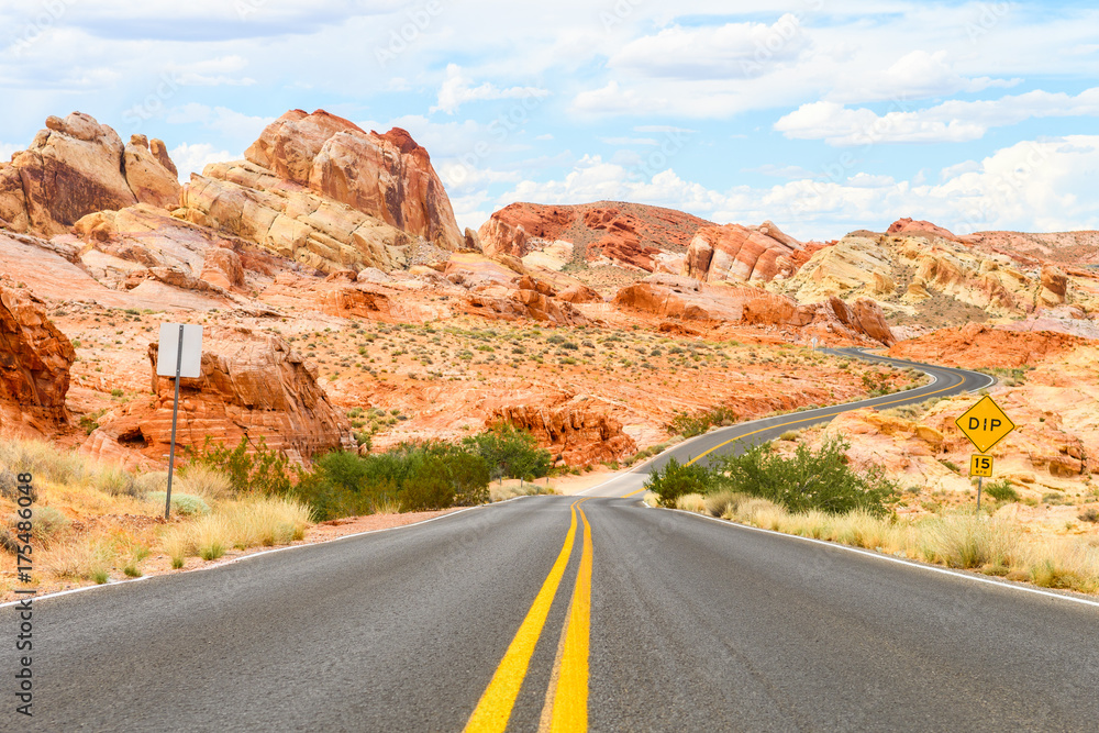 sinuous road crossing valley of fire desert, nevada sinuous road crossing valley of fire desert, nevada