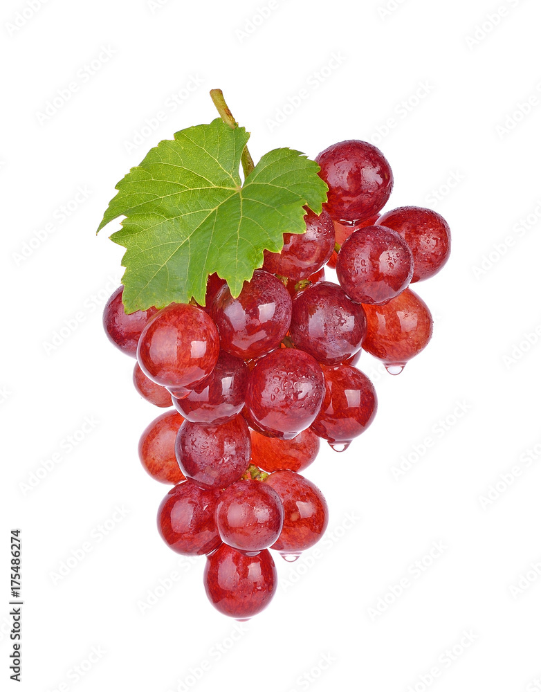 red grapes with water drops on white background.