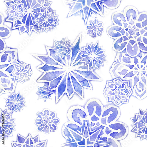 Wallpaper Mural watercolor seamless background of lilac with white snowflakes for new year and christmas, oblong with snowflakes, it's snowing, for decoration and design on white background, for design of greeting ca Torontodigital.ca