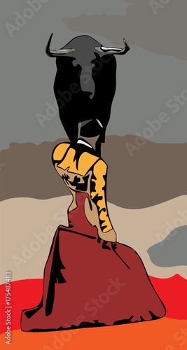 torero and bull vector illustration