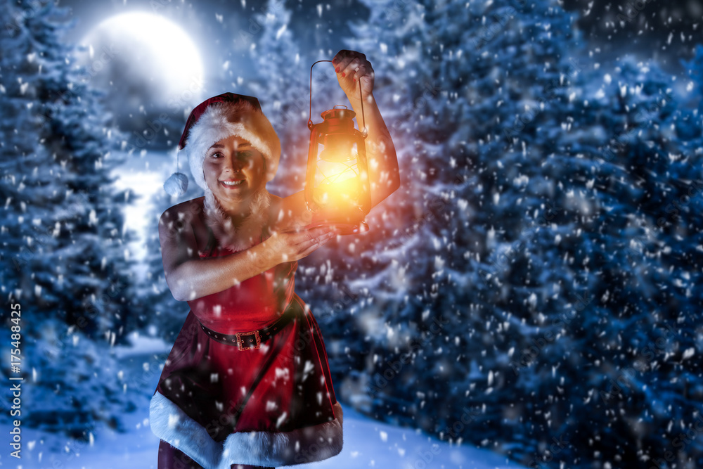 winter woman and lamp winter woman and lamp