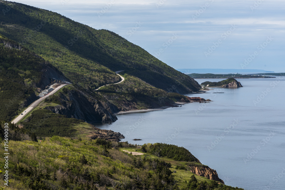 Fototapeta premium Scenic view of a coastal road, Petit Etang, Cape Breton Highlands National Park, Cape Breton Island, Nova Scotia, Canada