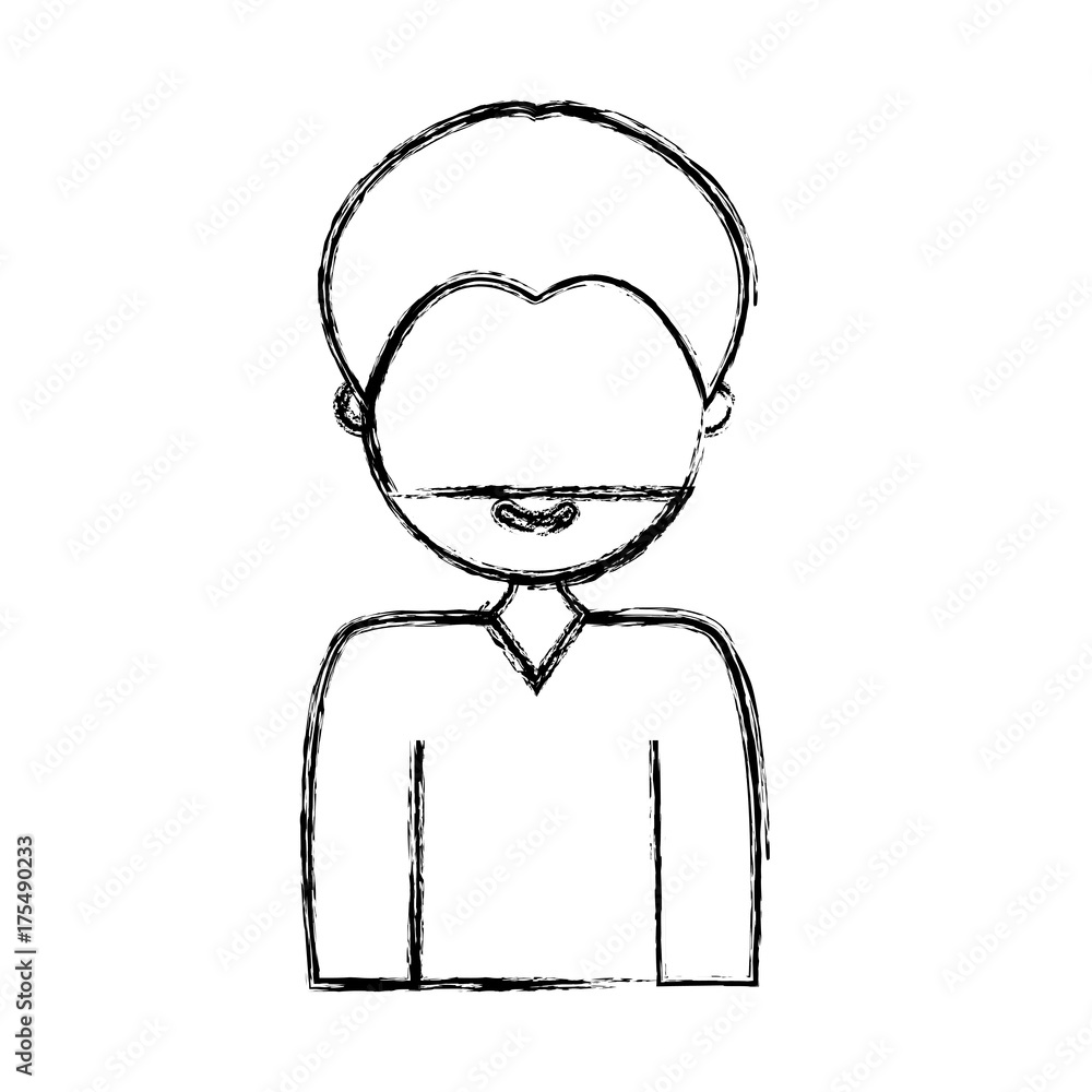 flat line  uncolored  man with  beard over white background  vector illustration