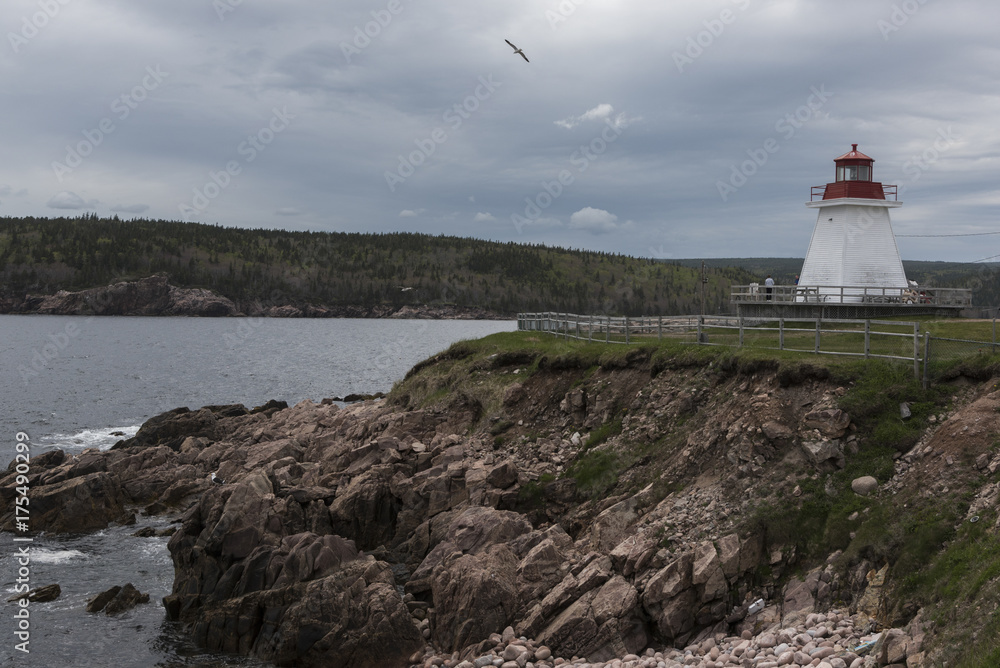 Lighthouse at coast, Neil's Harbour, Cape Breton Island, Nova Scotia, Canada