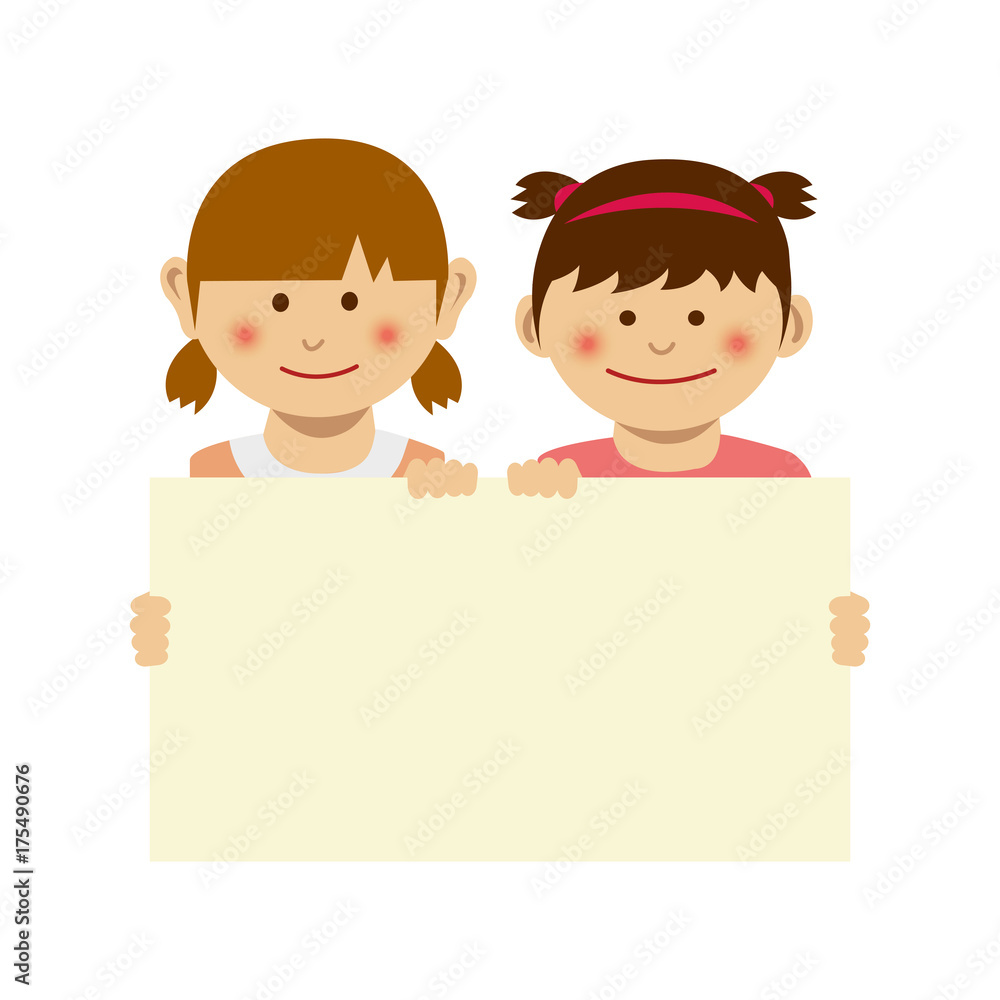 Elementary school students holding a paper Board (placard) illustration Elementary school students holding a paper Board (placard) illustration