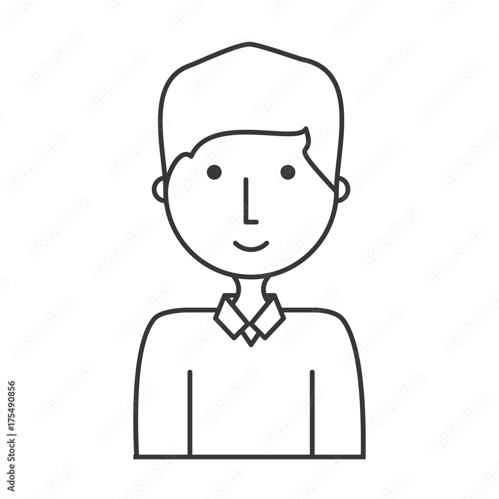 flat line uncolored boy over white  background  vector illustration