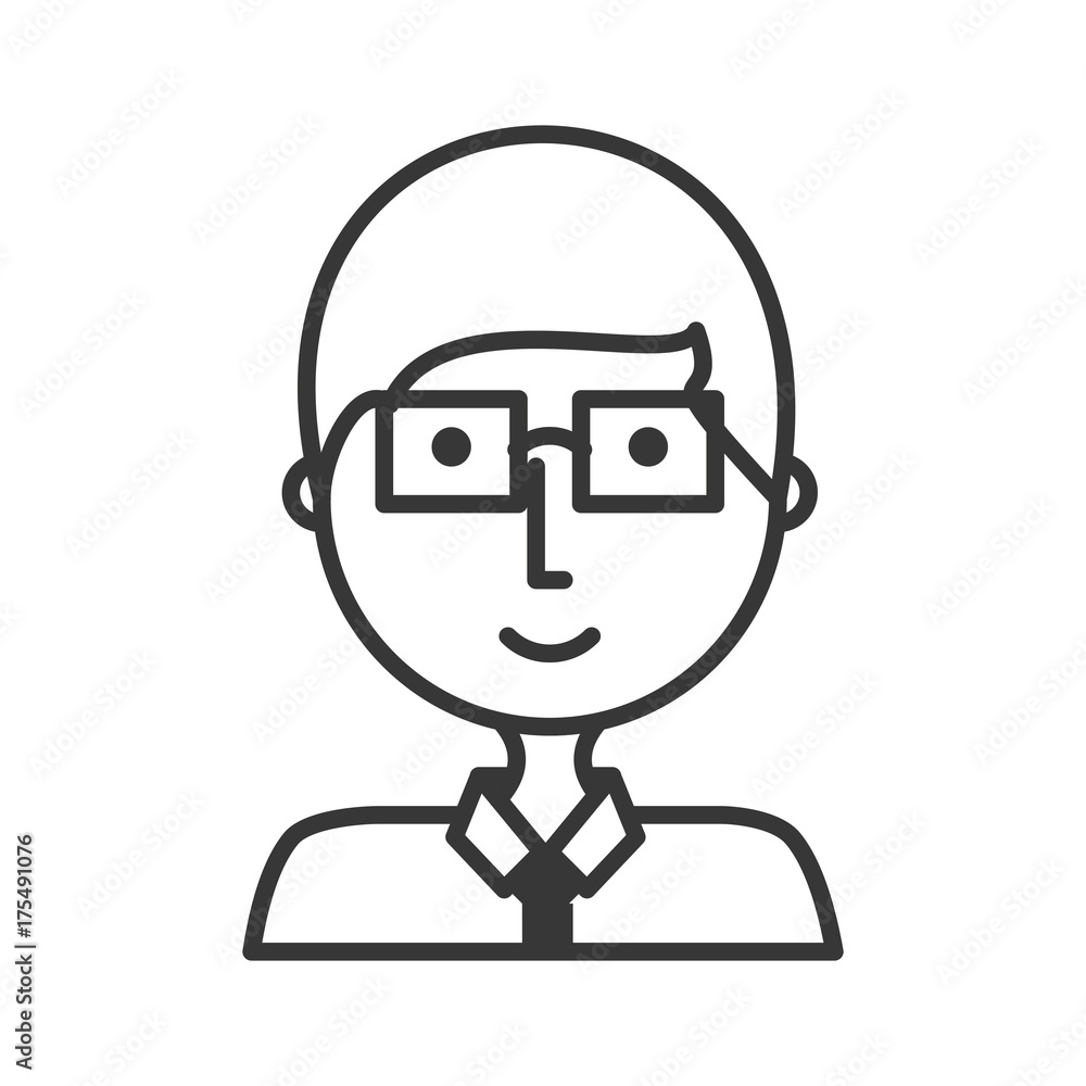 flat line uncolored  man  with glasses over white background  vector illustration