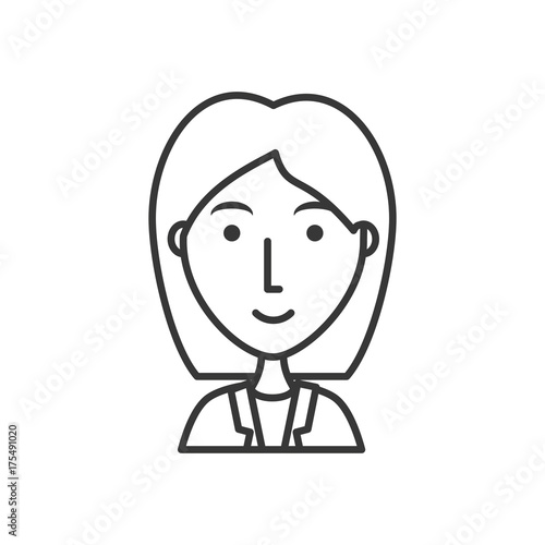 flat line uncolored girl over white background vector illustration