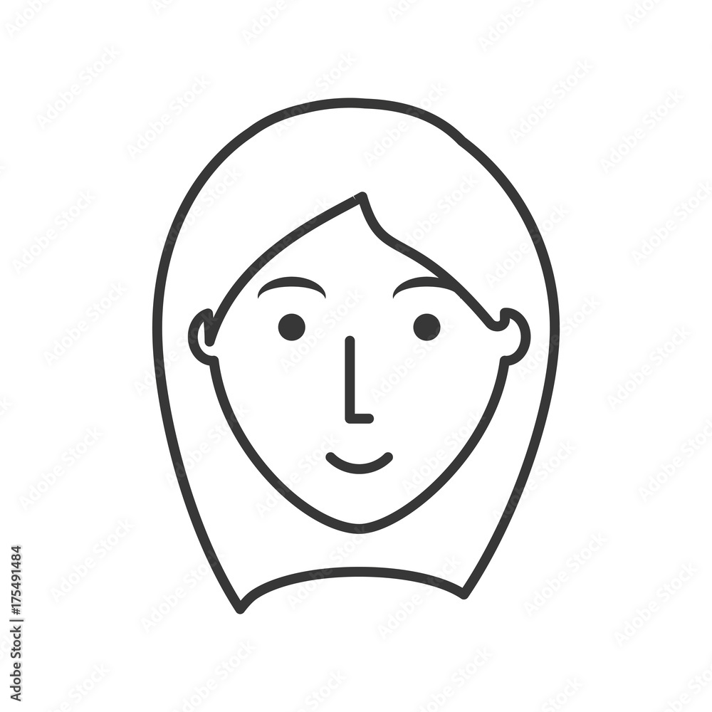 flat line  uncolored  face woman  over white background  vector illustration