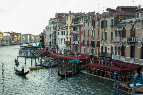 Venice  Italy - June 21  2010  The people at water transport at Grand Canal. View from Rialto bridge