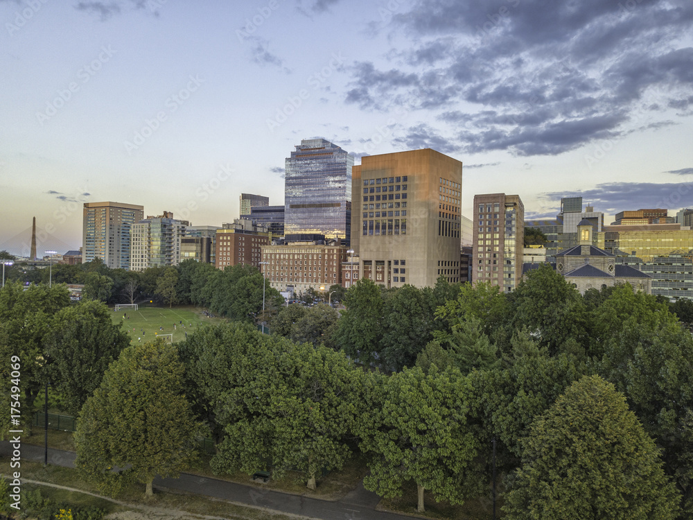 Boston Massachusetts USA, Back Bay Skyline of downtown on a Summer, Aerial view Boston Massachusetts USA, Back Bay Skyline of downtown on a Summer, Aerial view