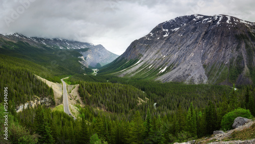 Scenic view of Icefields Parkway and Cirrus Mountain in Banff National Park