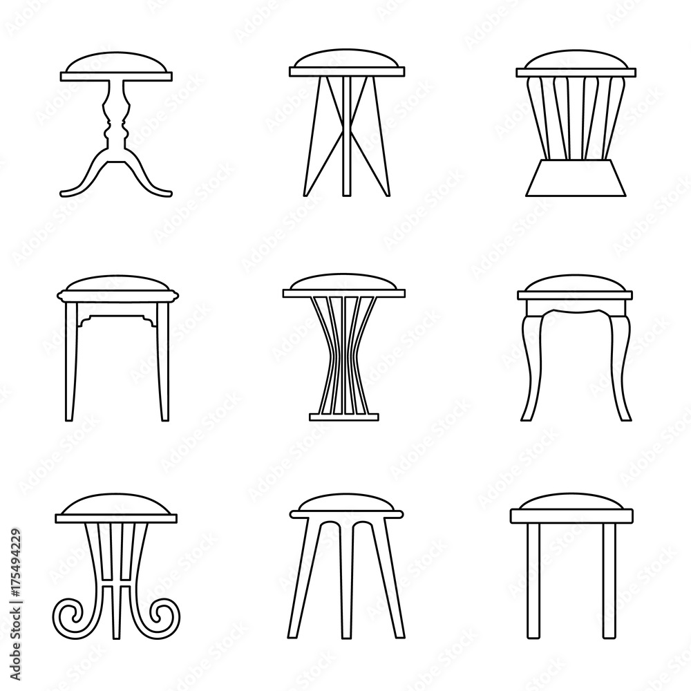 Vector stool in outline style. Linear icons of chairs. Vector stool in outline style. Linear icons of chairs.