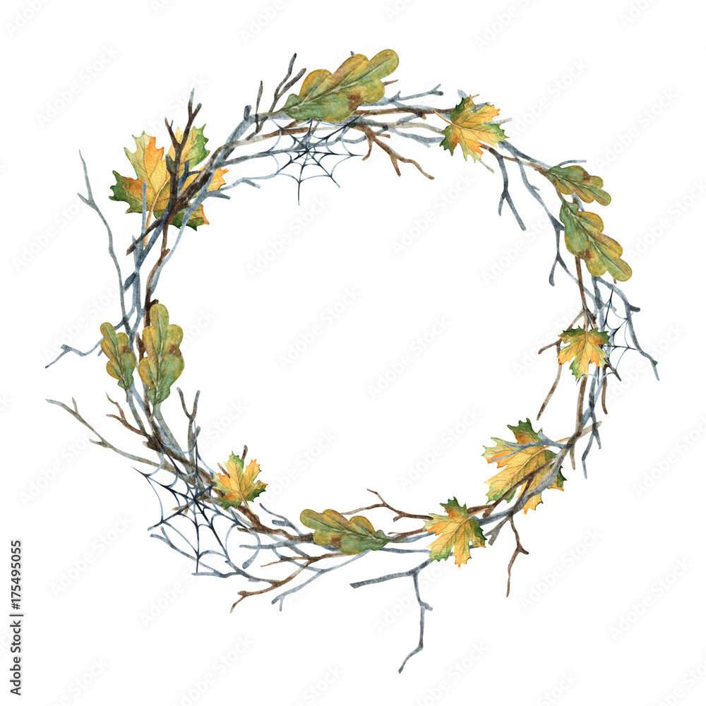 A template with a wreath of branches and leaves with a cobwebs is perfect for Halloween and any other of your events A template with a wreath of branches and leaves with a cobwebs is perfect for Halloween and any other of your events