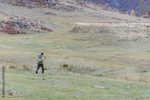 Senior couple hiking in countryside