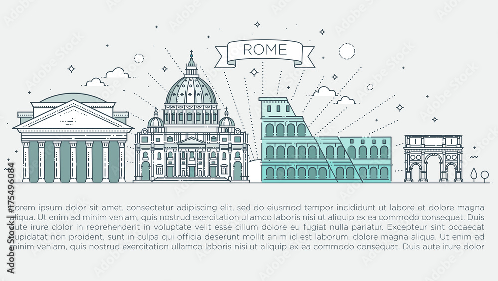 Linear vector icon for Vatican Rome Italy. Tourist attractions of Rome