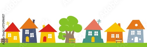 Town, color vector  icon, group of houses.