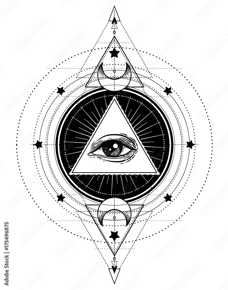 Pyramid Eye. The Eye of Providence Hand Drawn Engraving. All Seeing Eye  Tattoo Design. Concept of secret society. 8034005 Vector Art at Vecteezy
