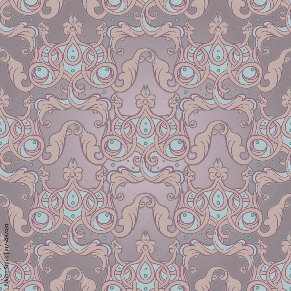 Seamless pattern design with crowns and hearts in medieval style. Ornate Royal repetition background. Wrapping paper, wallpapers. Vector illustration. Detailed textile design. Seamless pattern design with crowns and hearts in medieval style. Ornate Royal repetition background. Wrapping paper, wallpapers. Vector illustration. Detailed textile design.