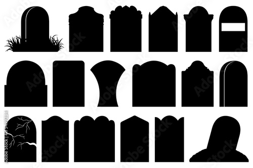 Illustration of different Halloween gravestones isolated on white