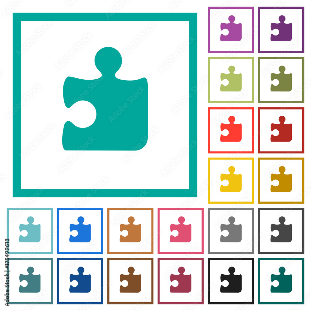 Puzzle flat color icons with quadrant frames Puzzle flat color icons with quadrant frames