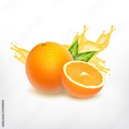Orange fruit and juice splash