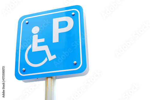 Disablility person parking sign,parking area for disability person comfortable to use wheelchair isolated on white background with clipping path included