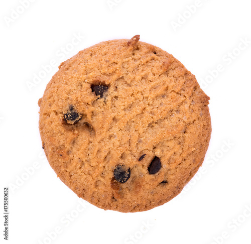 Chocolate chip cookie in bolwl on white background photo