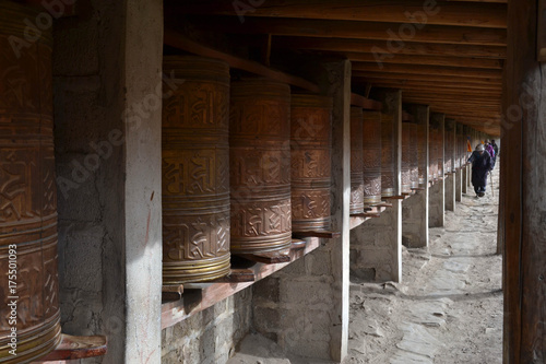 The Tibetan kora or pilgrimage and prayer wheels in Zoige, Amdo Tibet photo