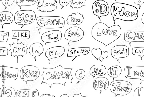 Hand drawn seamless pattern with decorative word isolated. Vector sketch background surface textures illustration used for wallpaper eps10