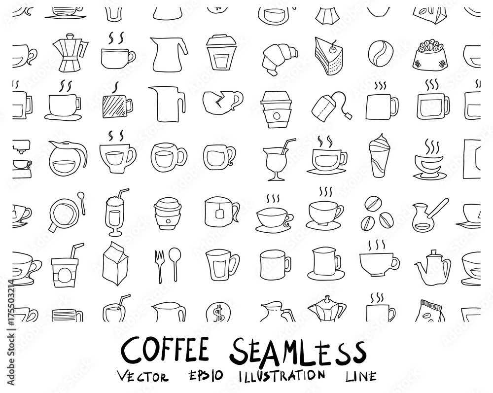 Doodle sketch coffee icons seamless pattern background Illustration eps10 Doodle sketch coffee icons seamless pattern background Illustration eps10