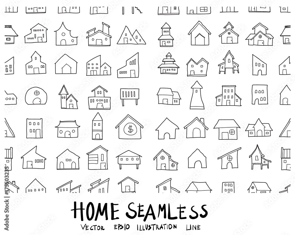 Doodle sketch building home icons seamless pattern background Illustration eps10