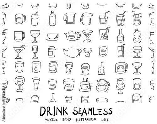 Doodle sketch drink icons seamless pattern background vector Illustration eps10