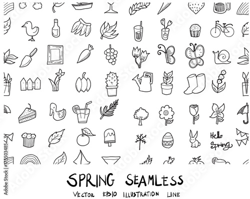 Doodle sketch spring icons background seamless pattern Illustration vector eps10