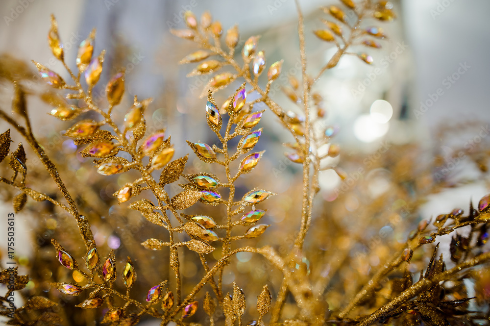 Beautiful Christmas decoration made of golden twigs Beautiful Christmas decoration made of golden twigs