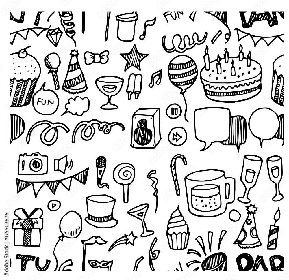 party doodle sketch background seamless vector ink eps10