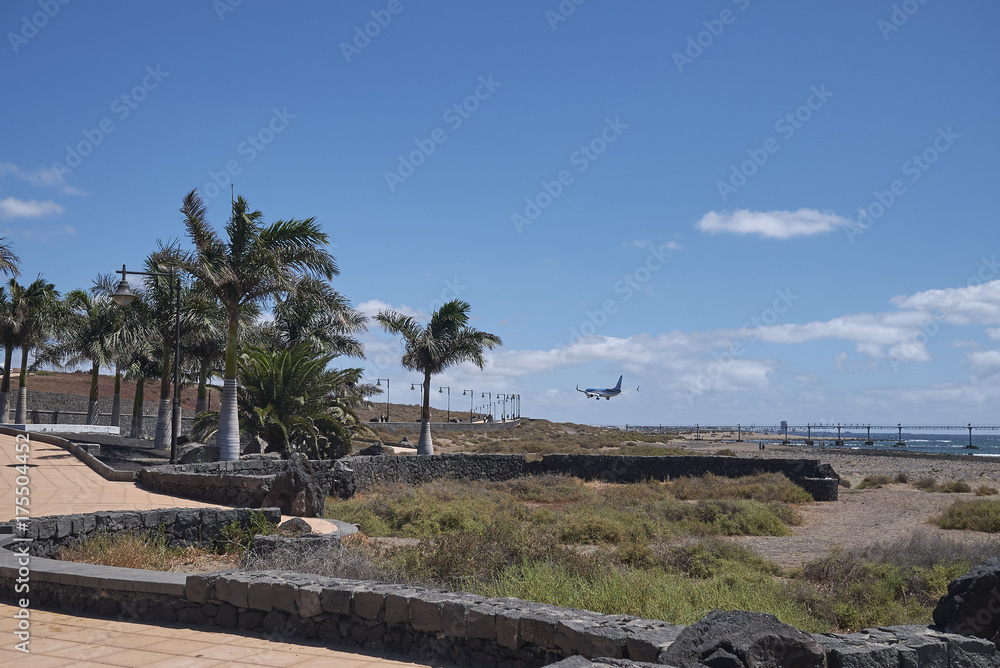 Lanzarote, Spain - August 23, 2015 : View of Los Pocillos beach
