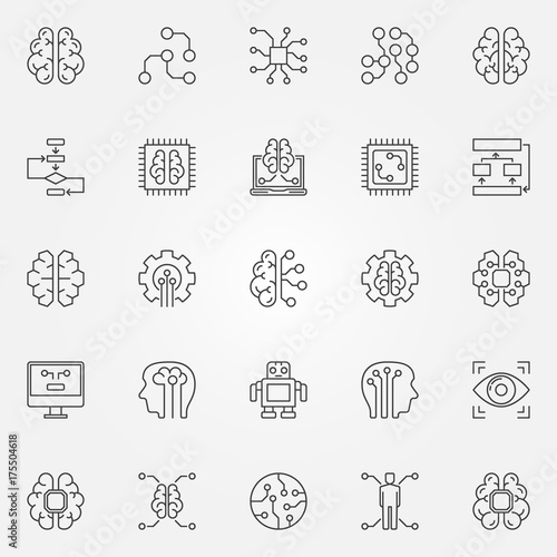 Artificial intelligence icons set. Vector robot, brain and other