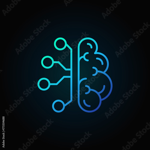 Cyberbrain line blue icon. Vector artificial intelligence brain 