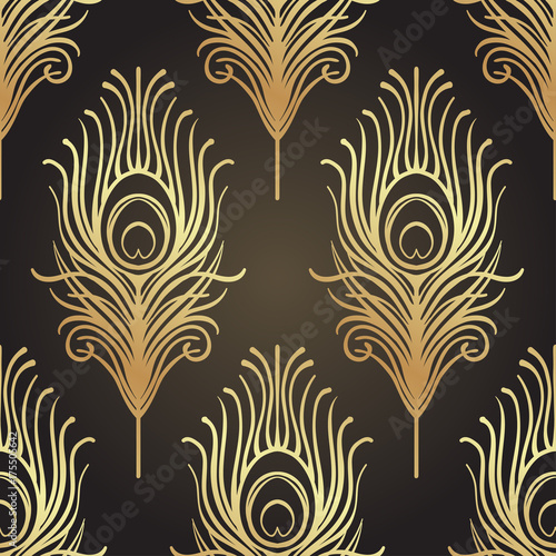 Art deco style geometric seamless pattern in black and gold. Vector illustration. Roaring 1920's design. Jazz era inspired . 20's. Vintage Fabric, textile, wrapping paper, wallpaper.