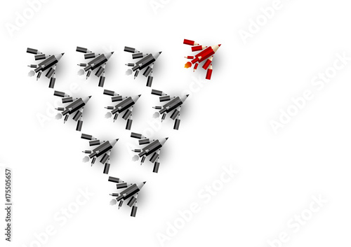 Vector leadership concept of pencil airplane