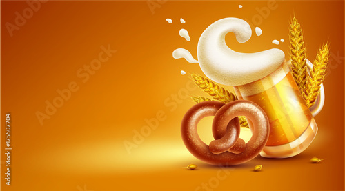 Octoberfest festival symbols. Full glass of beer with foam.