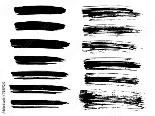 Painted grunge stripes set. Black labels, background, paint texture. Brush strokes vector. Handmade design elements.