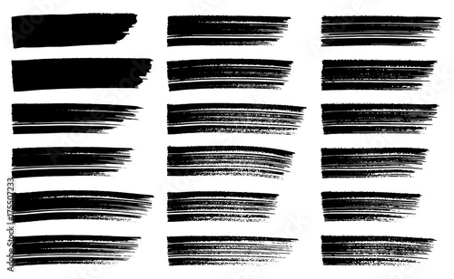 Painted grunge stripes set. Black labels, background, paint texture. Brush strokes vector. Handmade design elements.