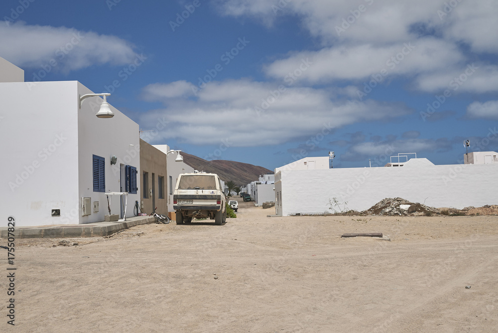 Lanzarote, Spain - August 26, 2015 : Streets of la Graciosa island Lanzarote, Spain - August 26, 2015 : Streets of la Graciosa island