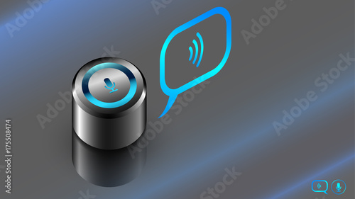 Abstract smart speaker steel stands on the glass table. Close-up. Controls smart home with voice control via wifi. IOT. the Internet of things. VECTOR